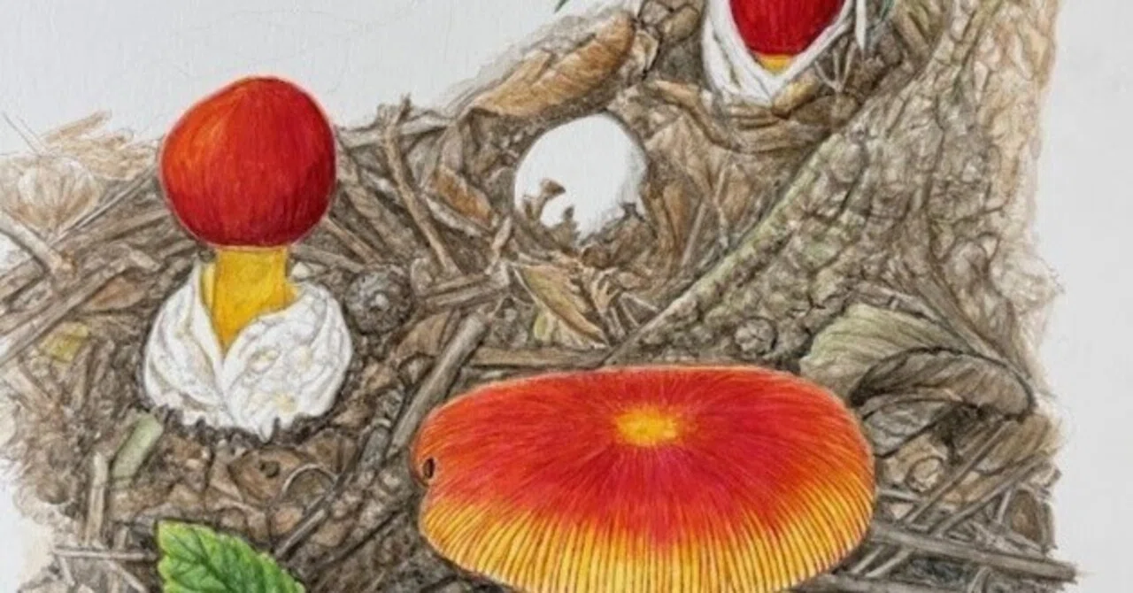 植物画・ボタニカルアート】タマゴタケが私を描いて、と呼んだ｜かりあ