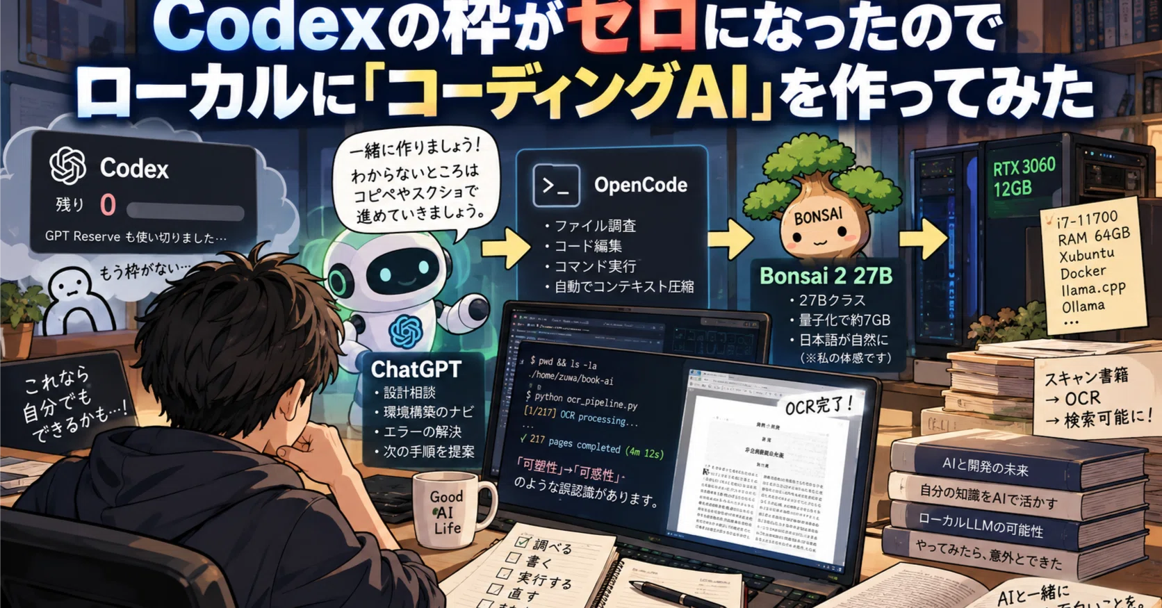 Codexの枠が本当にゼロになったので、ローカルに「コーディングAI」を