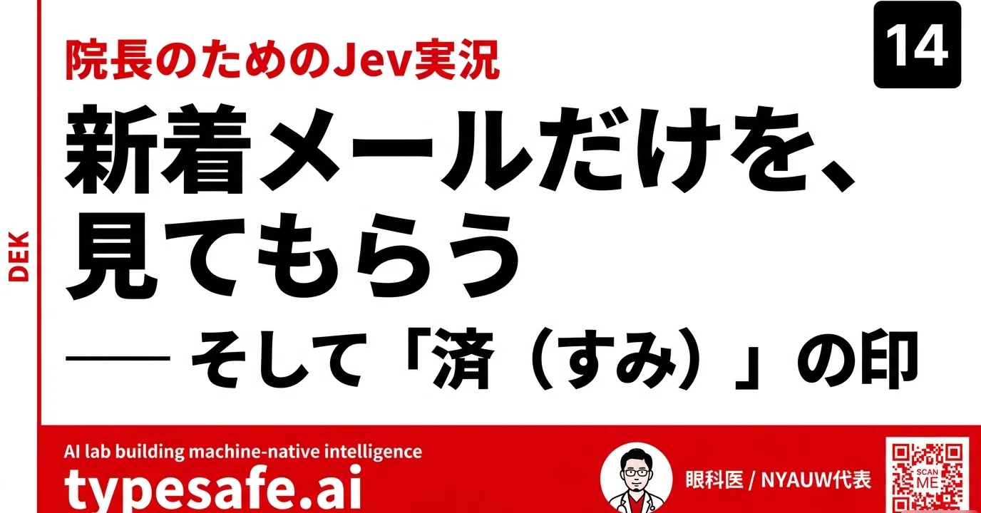 じゃけ様ご確認用ページ☆ 院長のためのJev実況】1️⃣4️⃣新着メールだけを、見てもらう