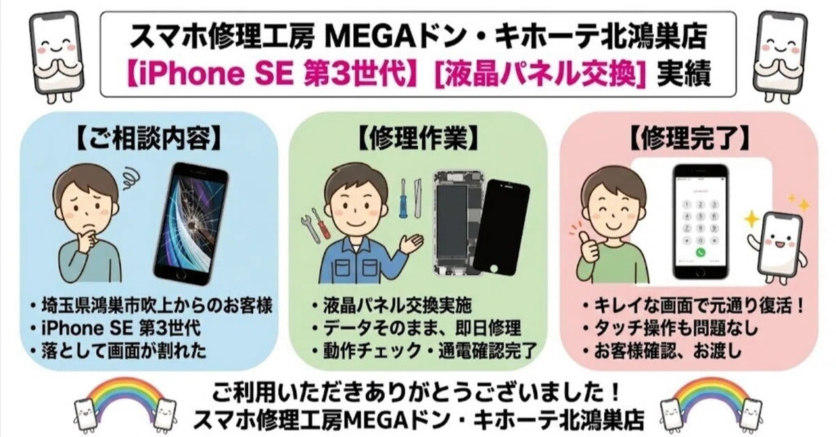 画面割れの放置はキケン⚠️ iPhone SE 第3世代の画面割れも即日パネル