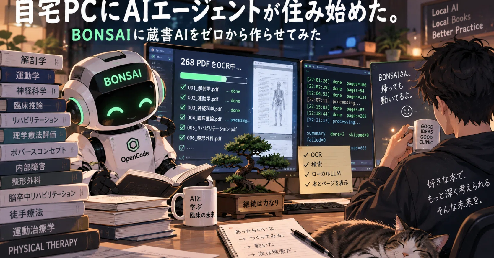 自宅PCにAIエージェントが住み始めた。BONSAIに蔵書AIをゼロから作らせ