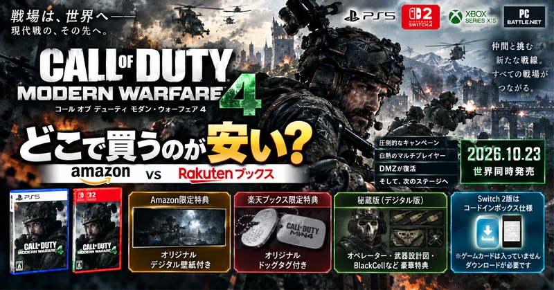 Call of Duty: Modern Warfare 4はどこで買うのが安い?Amazon・楽天の予約価格と秘蔵版・限定特典を比較【PS5/Switch2】