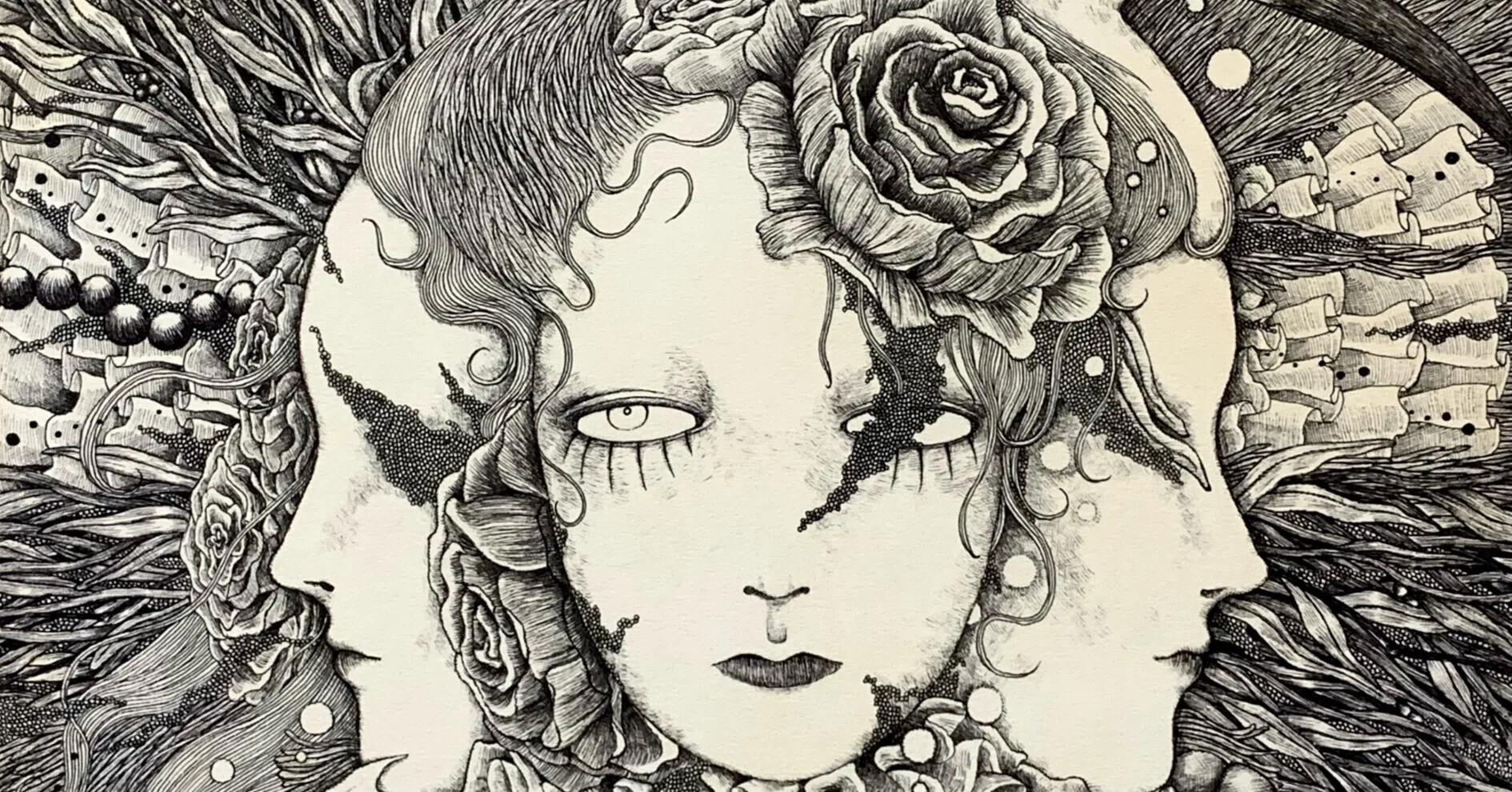 【真作】絵画　ペン画　モダン線描アート「蝸牛と抽象構成」　D43 ペン1本から始まる世界。作家・いせやしおんに聞いた、ペン画の道具と