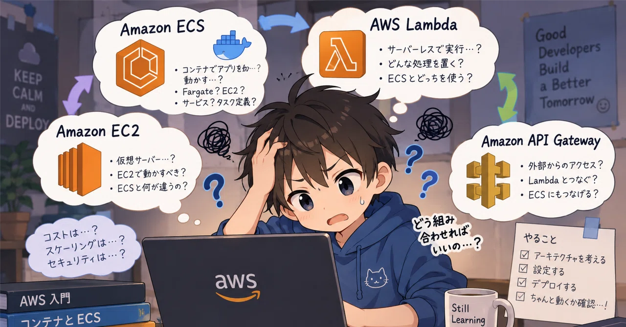 Researching the purposes of AWS ECS, EC2, Lambda, and API Gateway｜よーた