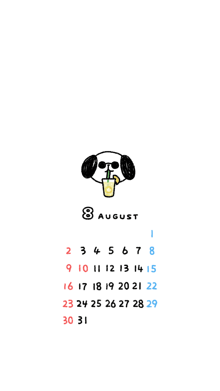8月の待ち受けカレンダー Dhara Note