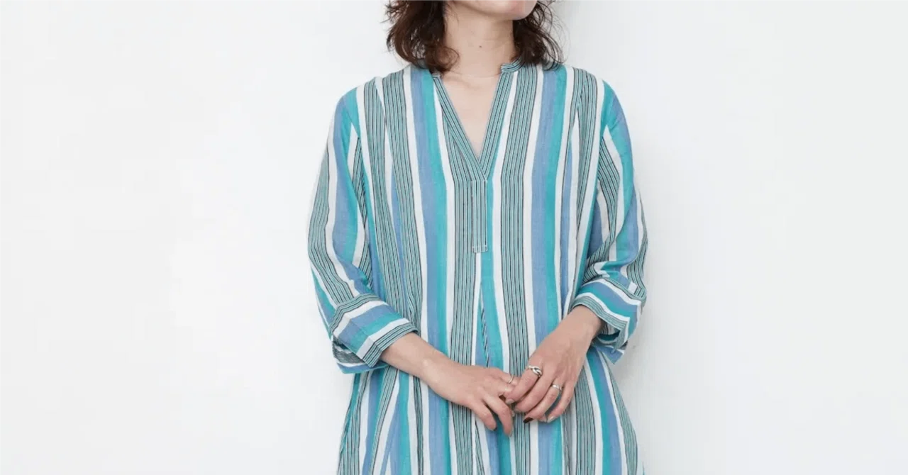 秋の訪れに【ne Quittez pas】Cotton Voile Stripe Panel Dress