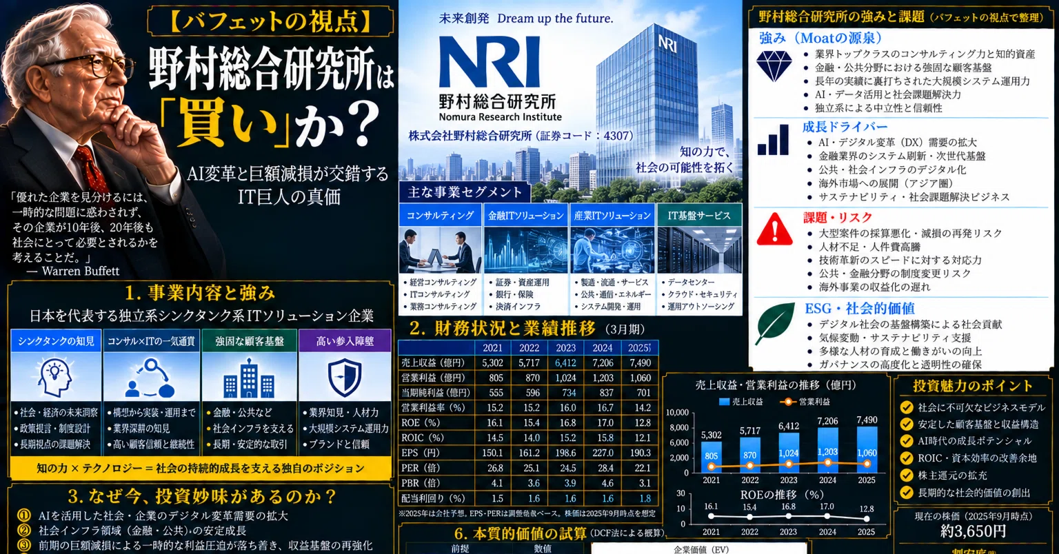 バフェットの視点】野村総合研究所は『買い』か？ — AI変革と巨額減損