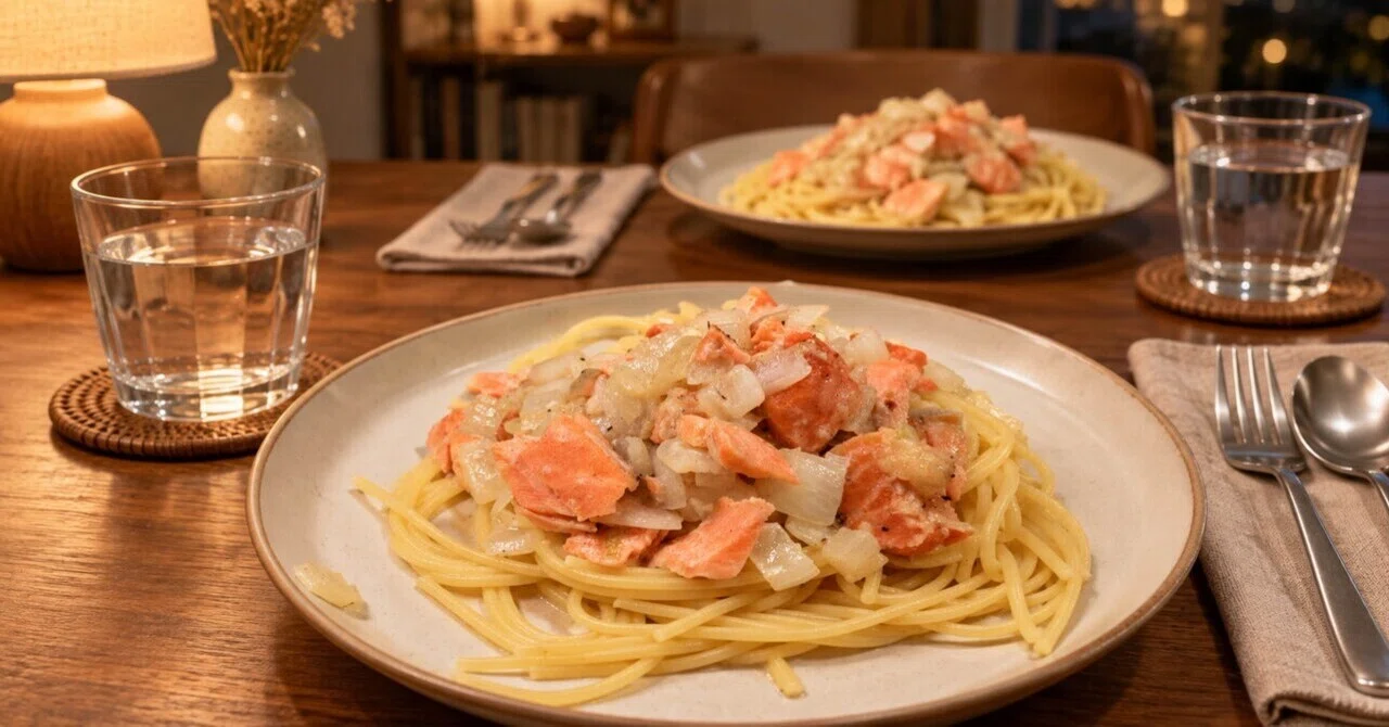 [Essay] Traveling Salmon Orange Pasta... Grilled Salmon and Awaji Onion ...