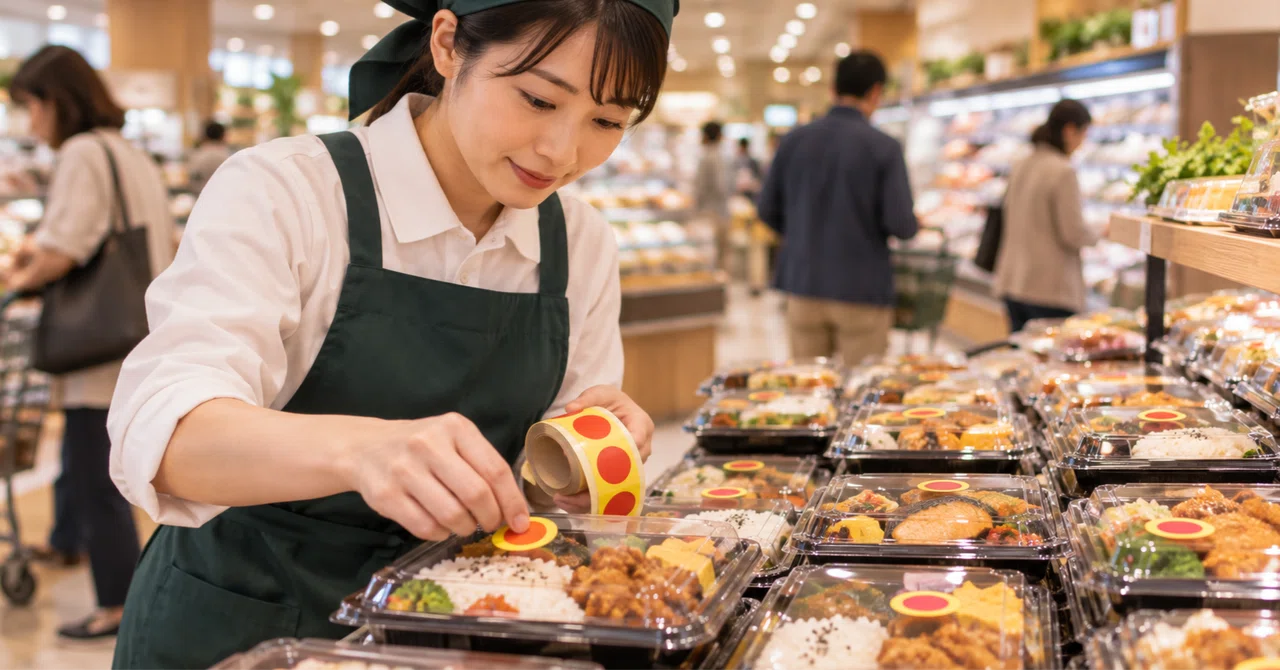 What time are discount stickers applied at the supermarket? Actually ...