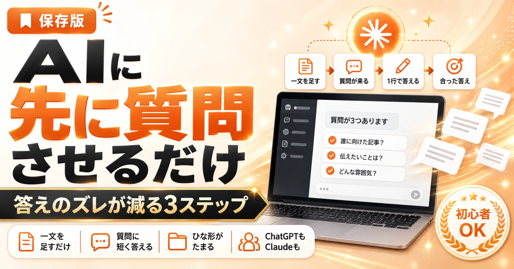 今質問してる方でしめきり ChatGPTの答えがズレるなら「先に質問して」と頼む3ステップ｜きっしー