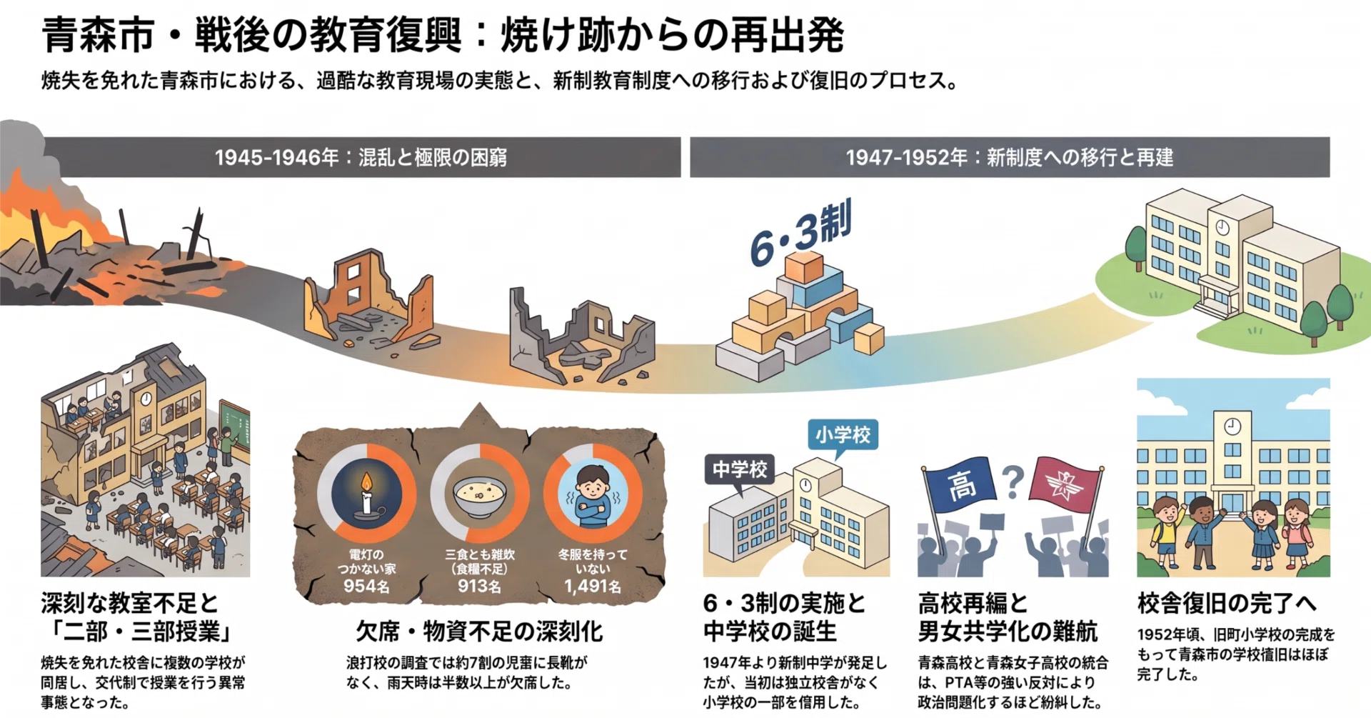 焼け跡から始まった「学び」の物語：青森市戦災復興史に刻まれた、想像