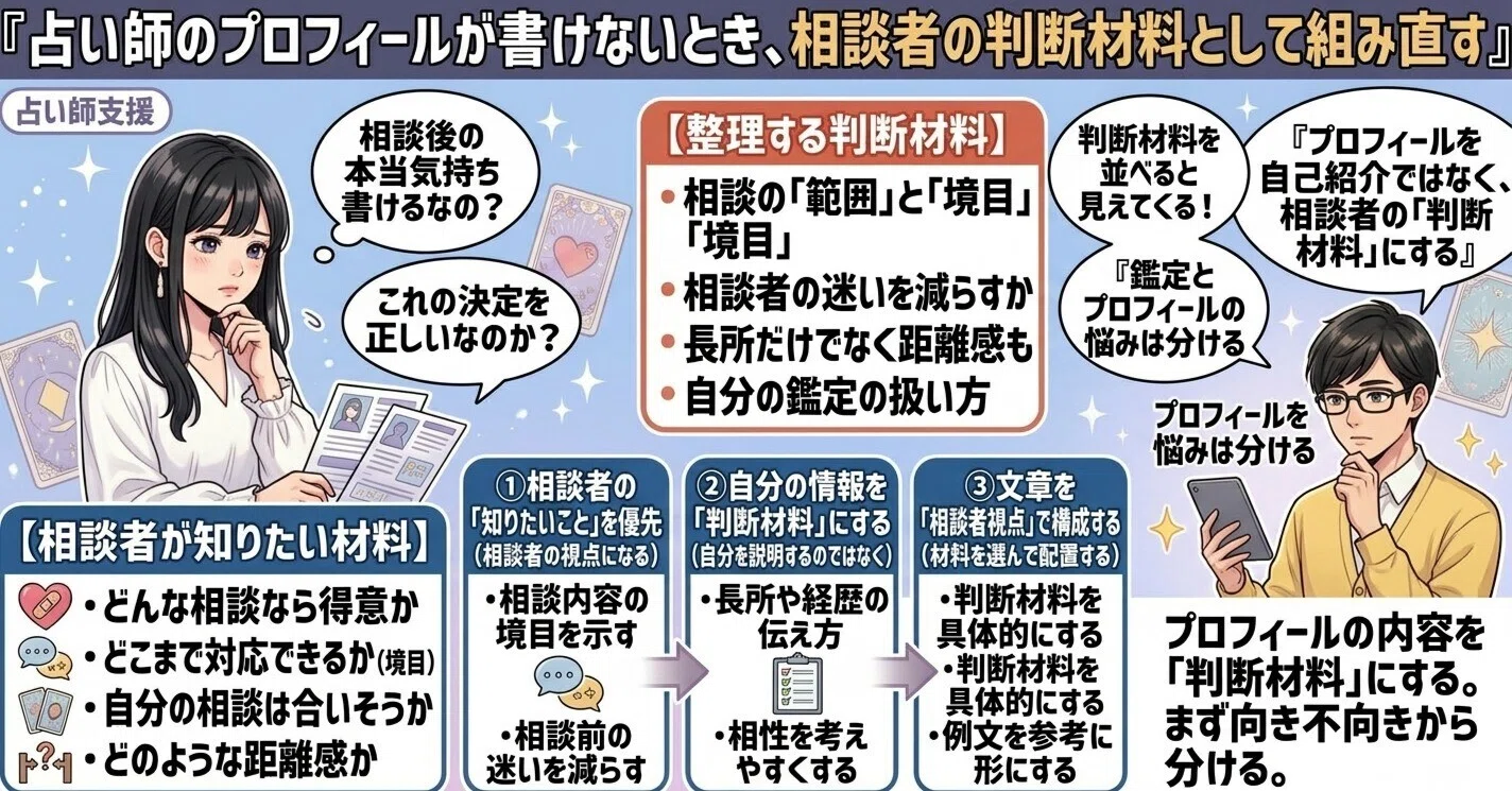 占い師のプロフィールが書けないとき、相談者の判断材料として組み直す