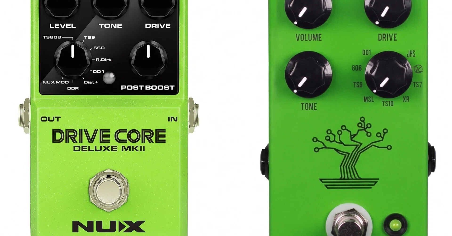 NUX Drive Core Deluxe MKII vs JHS Bonsai｜多モードTS系を徹底比較