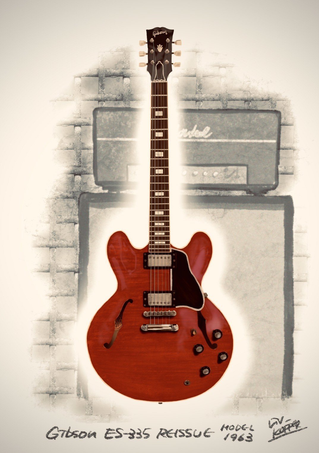 名機ギブソンES-335を描く｜陸河童