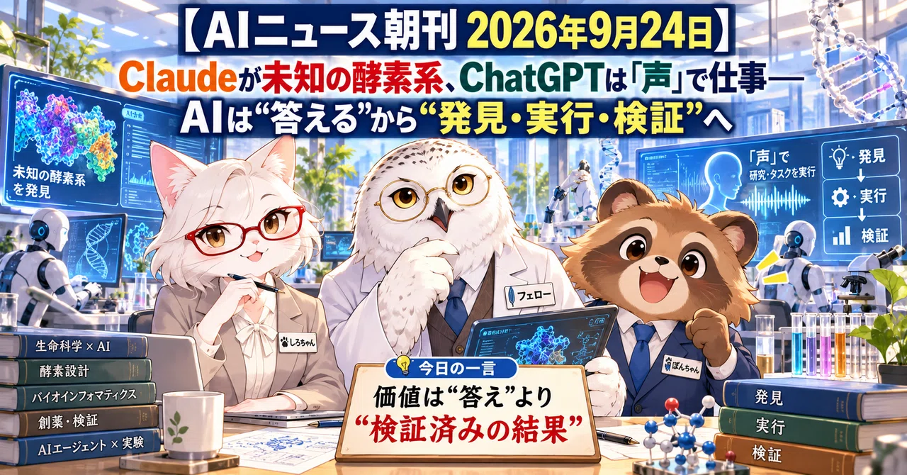 [AI News Morning Edition September 24, 2026] Claude discovers unknown enzyme system, ChatGPT handles work via 'voice'—AI shifts from 'answering' to 'discovering, executing ...