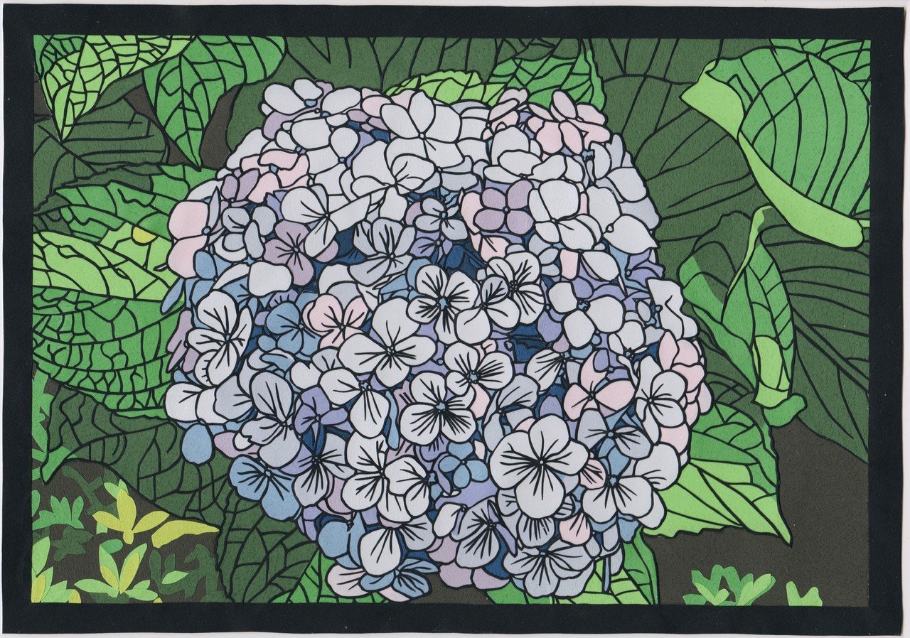 オリジナルデザインカラー切り絵 紫陽花 まゆきみ Note