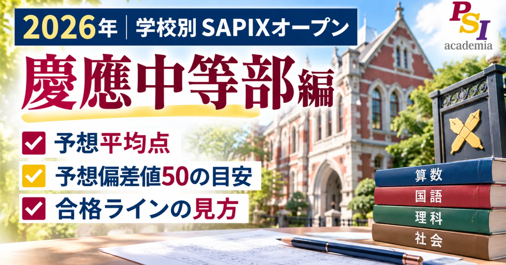 2026年 9月実施 学校別SAPIXオープン～慶應中等部編～予想平均点、予想