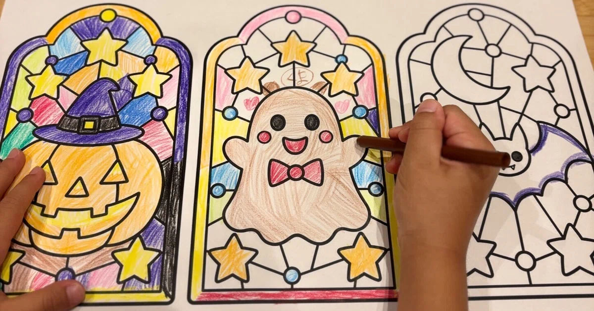 [Craft PDF Sale] Halloween Stained Glass Style Coloring Pages | 3-Type ...