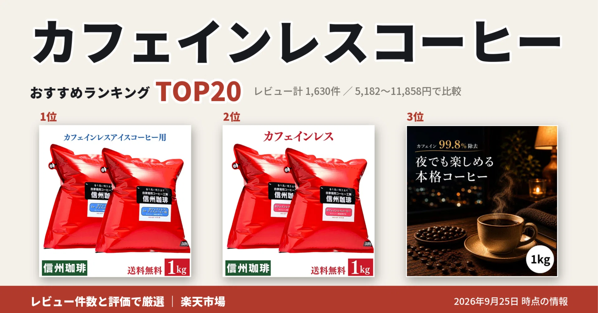 【カフェインレス】コーヒー豆 2028年 最新！カフェインレスコーヒーおすすめランキングTOP20（2026年9月