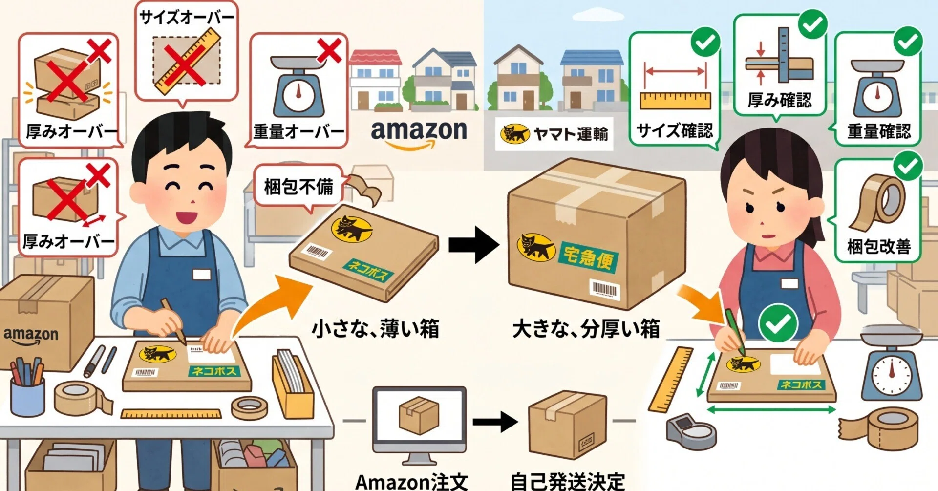 Amazon自己発送｜ネコポスが勝手に宅急便へ変更される原因と対処法