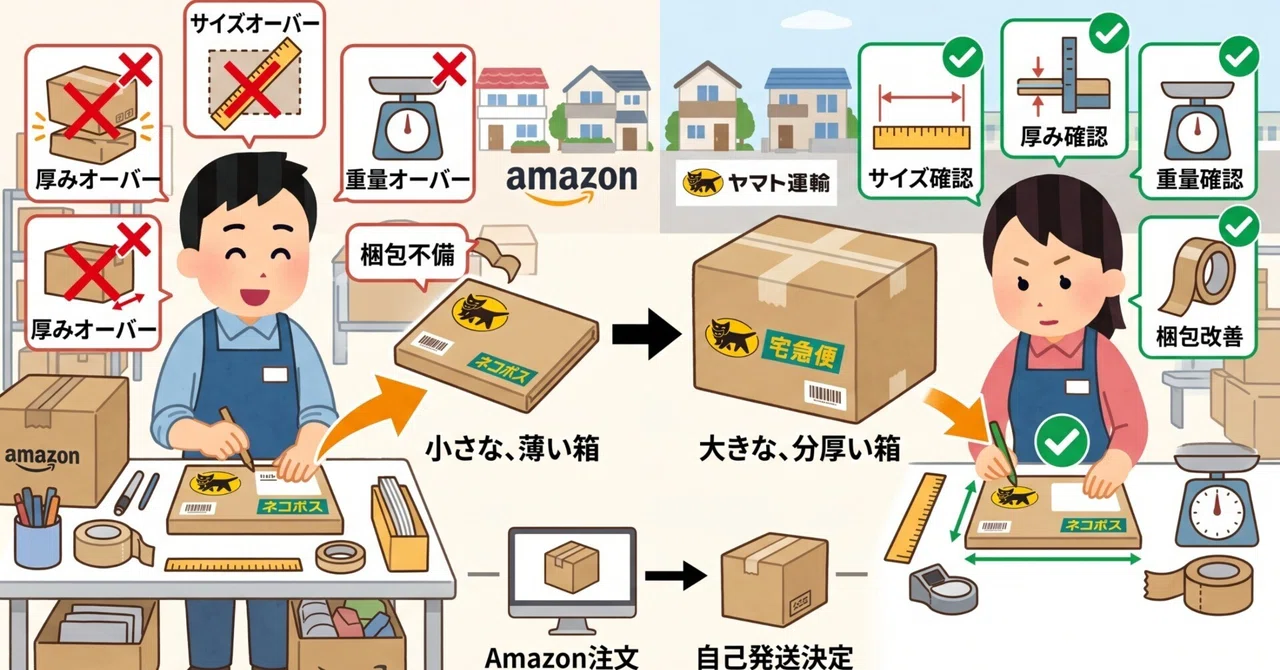 Amazon自己発送｜ネコポスが勝手に宅急便へ変更される原因と対処法