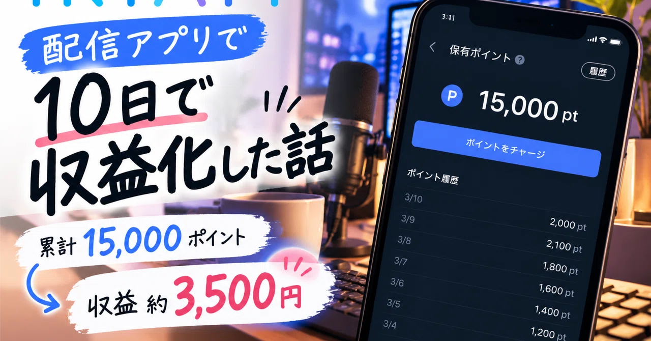 【IRIAM】配信アプリ開始10日で15,000ポイント達成！配信初心者が収益化できた理由とリアルな収益を公開｜ゆういち