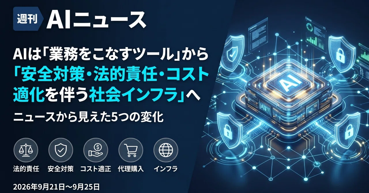 AI Shifts from 'Task-Execution Tool' to 'Social Infrastructure with Safety, Legal Responsibility, and Cost Optimization' (September 21–September 25, 2026)