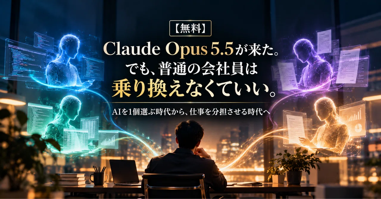 【無料】【急上昇1位】Claude Opus 5.5が来た。でも普通の会社員は「乗り換えなくていい」。AIを1個選ぶ時代が終わり始めた。｜ビジハックマスター｜会社員の「壁」攻略本