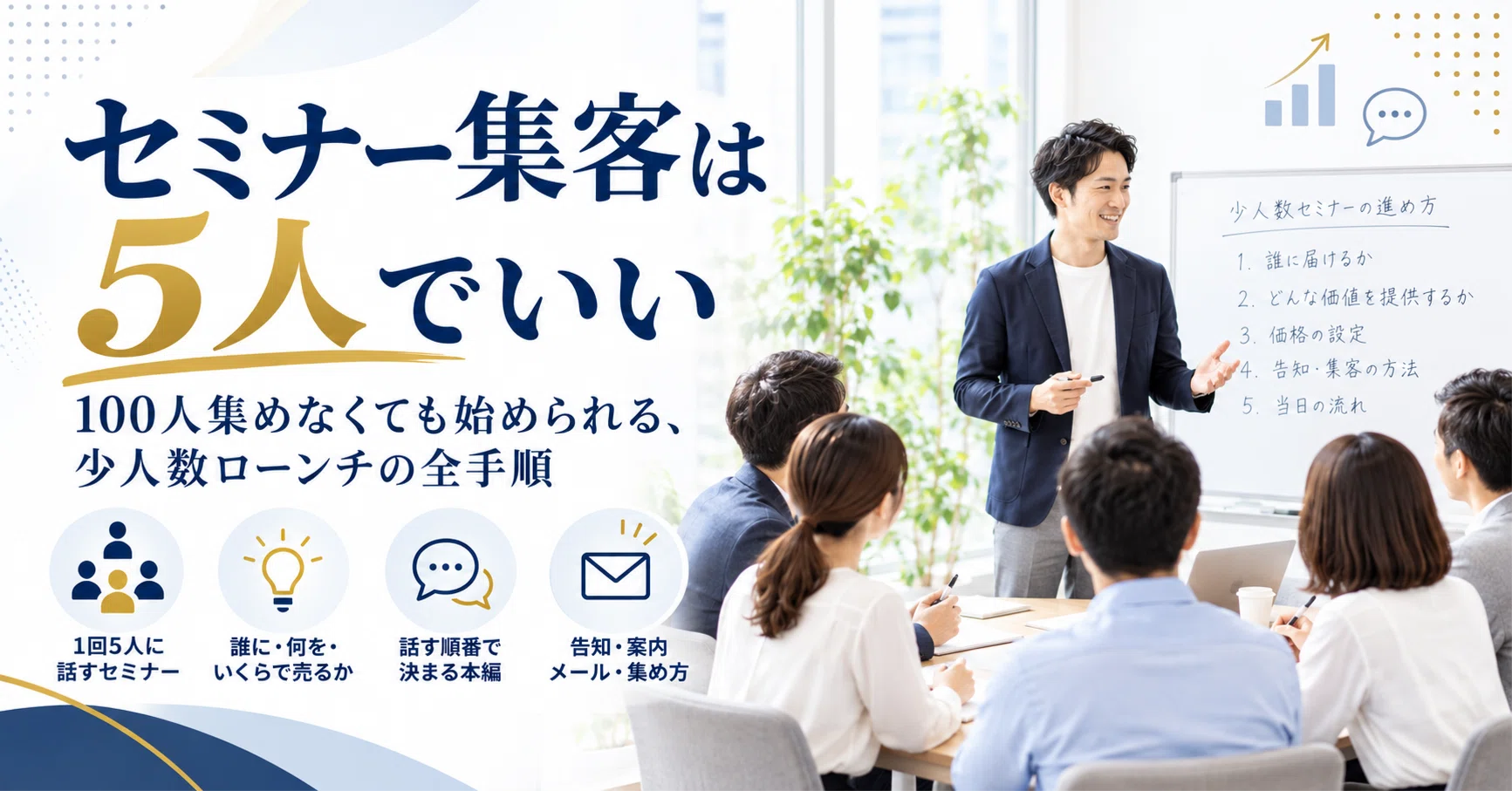 すごく人が集まる！100人セミナーの開き方、集める秘訣！ セミナー集客は5人でいい ｜ 100人集めなくても始められる、少人数