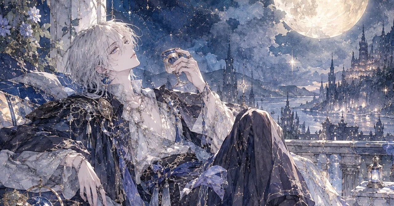 水彩画風 月下の星詠み｜Luka