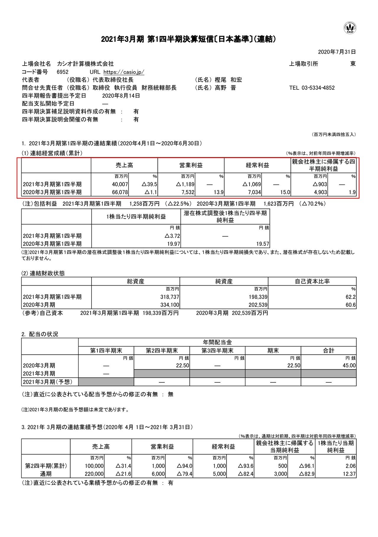 カシオの決算から考える今後の業績 妄想する決算 Note