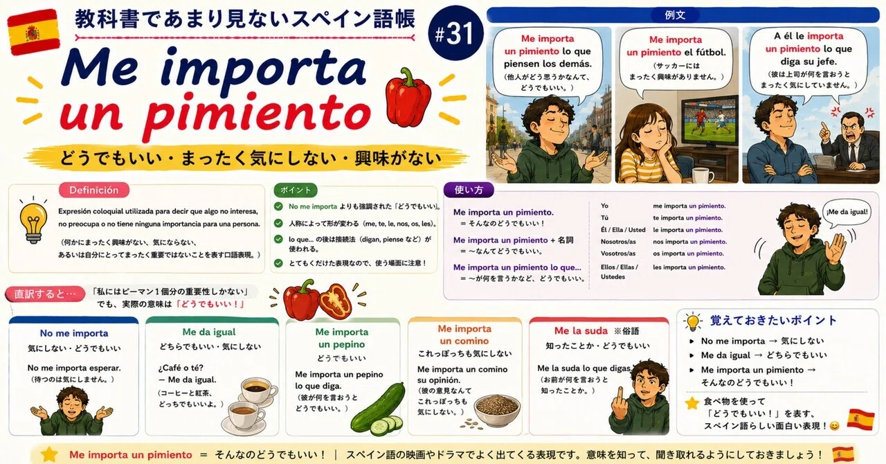 Spanish expressions rarely seen in textbooks #31 Me importa un pimiento ...