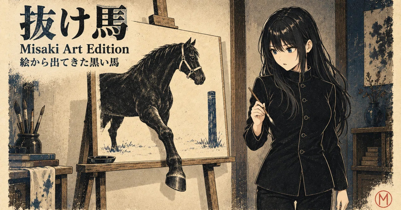 オマージュアート　黒馬 抜け馬｜Misaki Art Edition・絵から出てきた黒い馬｜Misaki Art Edition