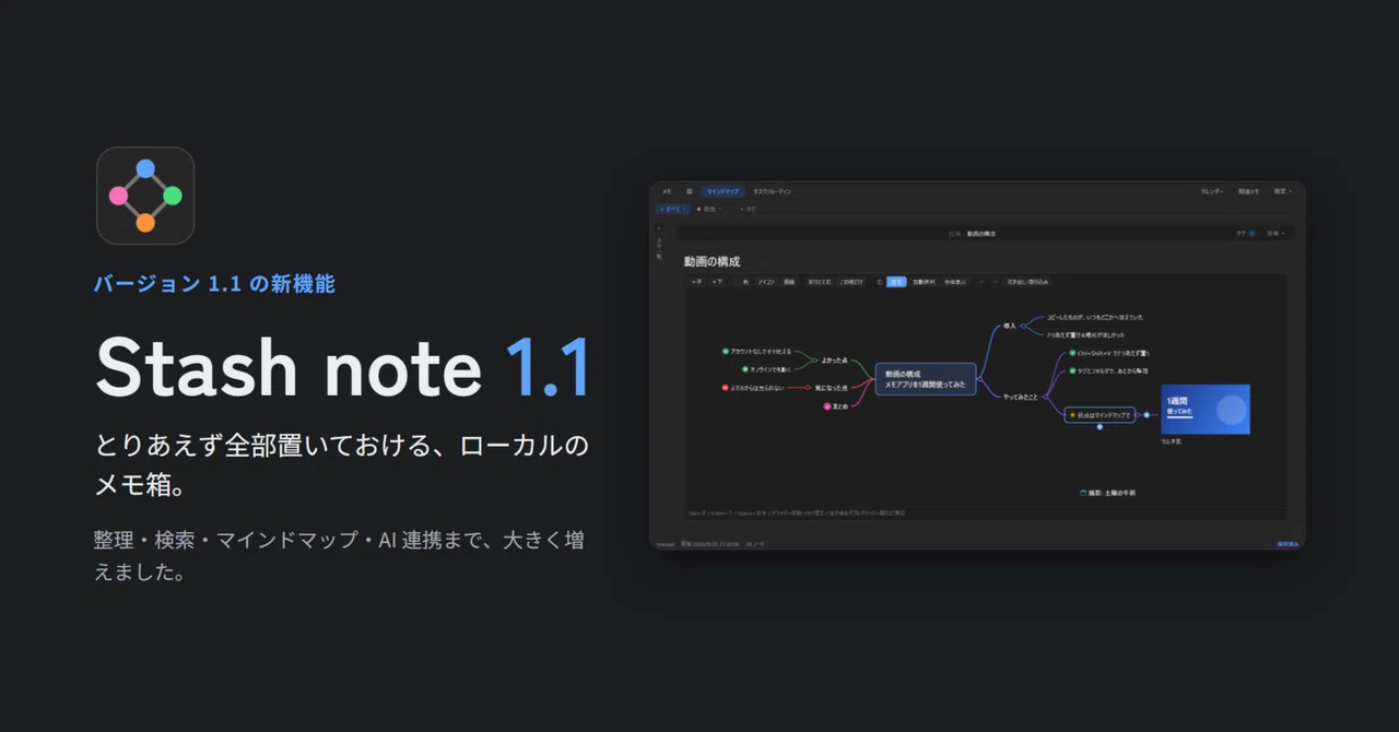 Version 1.1 of the Windows memo app 'Stash note' has been released on ...