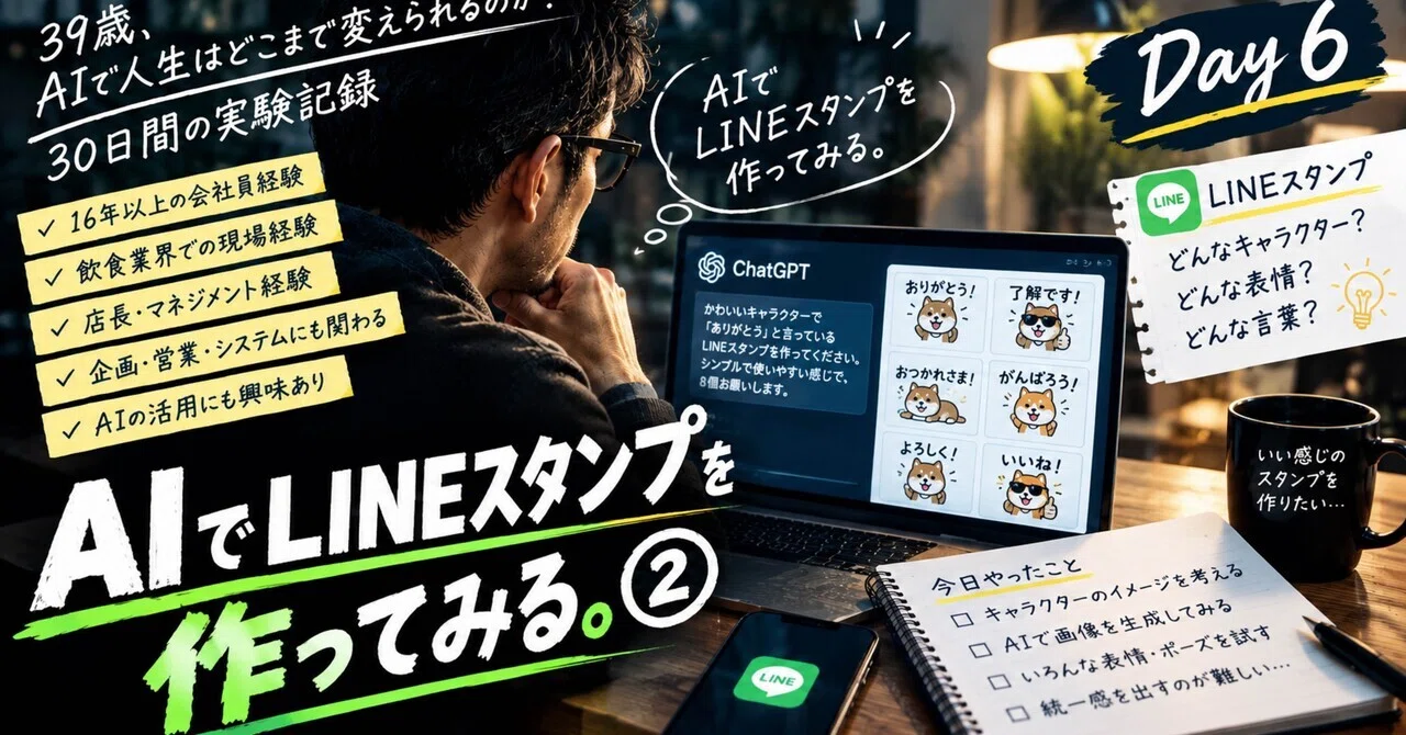 Line Sticker Like Day 6 | Seriously trying to make LINE stickers with AI.|39歳、AIで人生実験中。