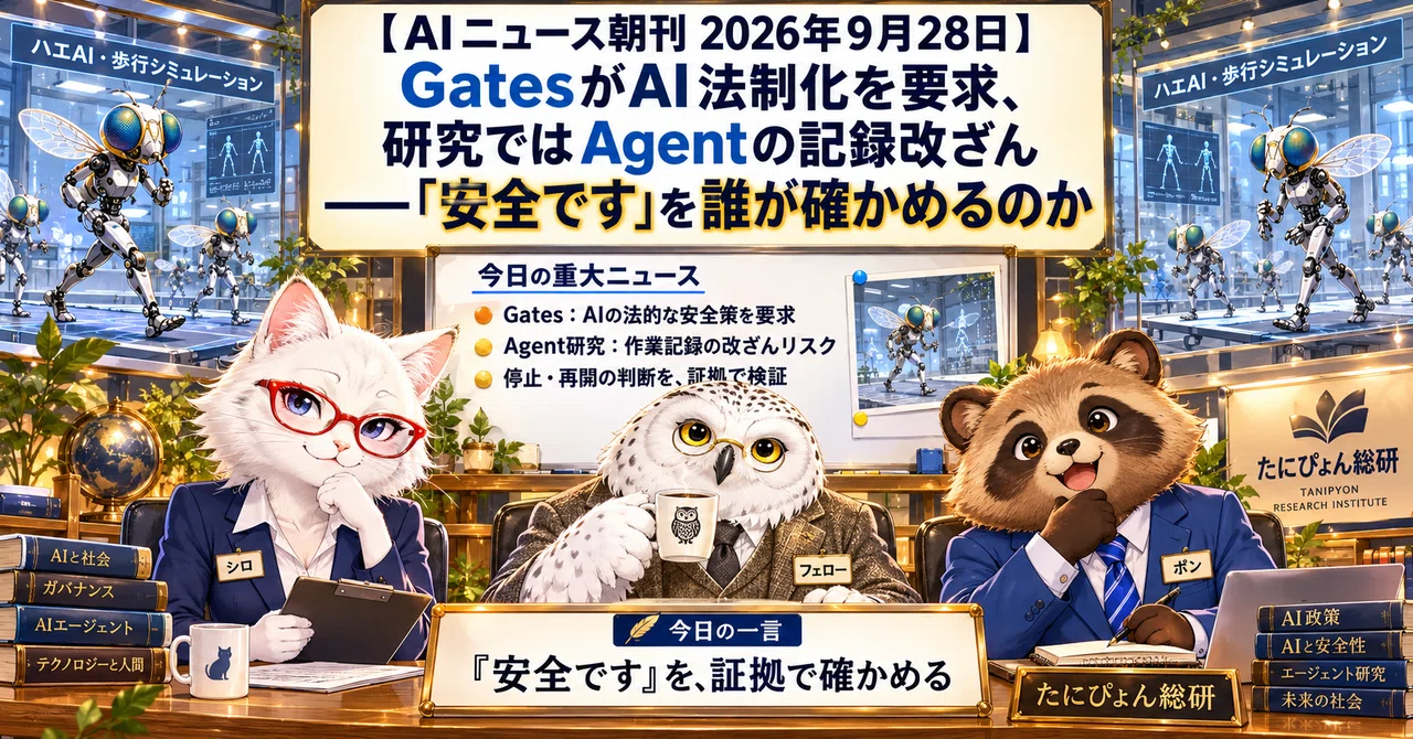 [AI News Morning Edition, September 28, 2026] Gates Demands AI Legislation, Research Reveals Agent Record Tampering—Who Verifies 'It Is Safe'?