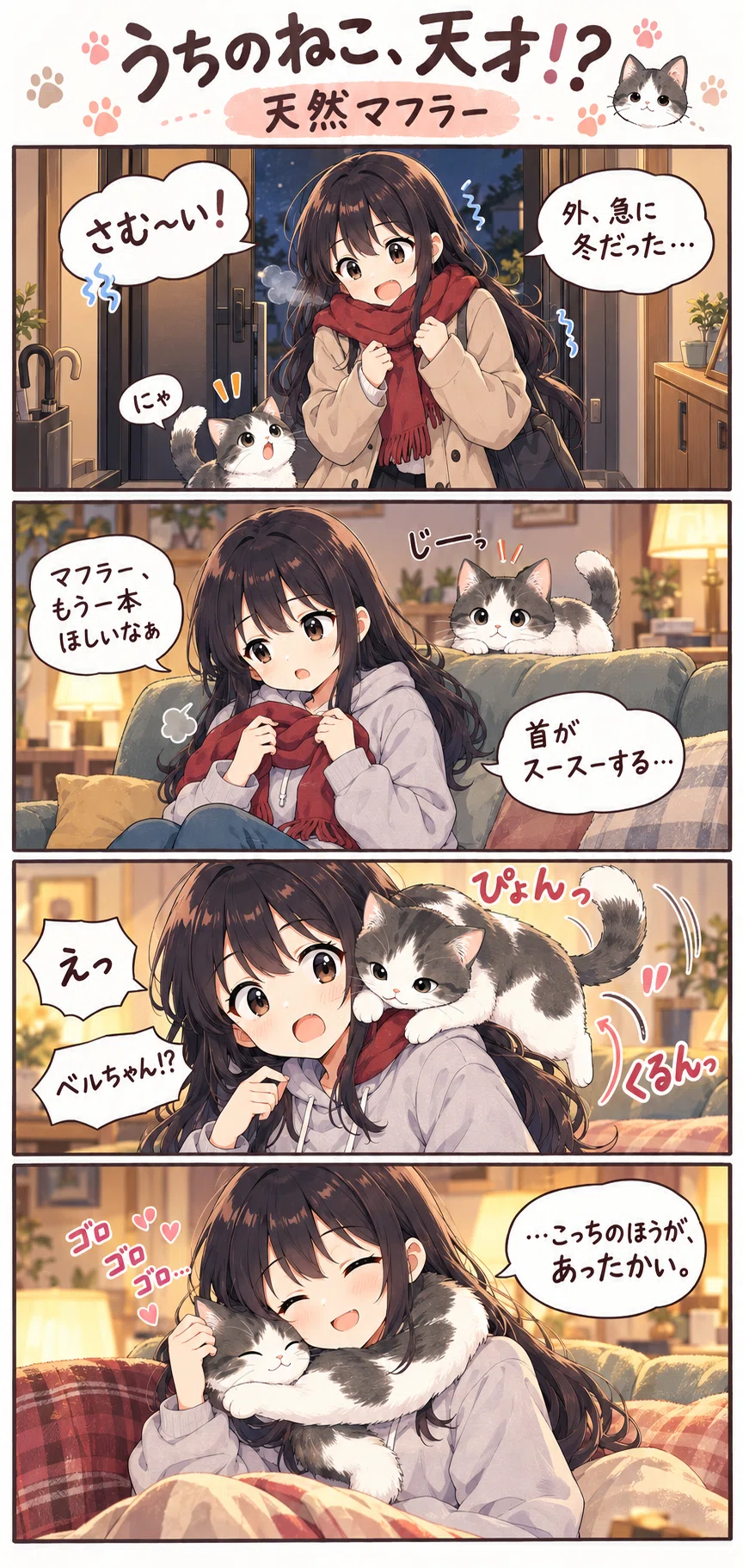 4-Panel Comic 'Is My Cat a Genius!?' Episodes 313-315: Natural Scarf ...