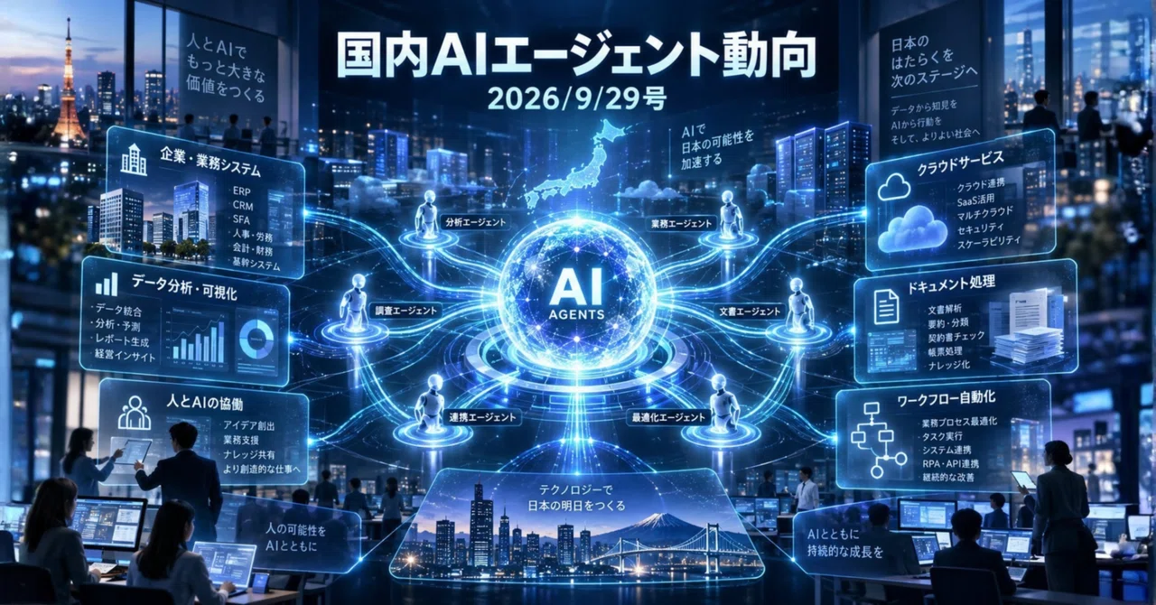 国内AIエージェント動向(2026/9/29号)｜Yasuhito Morimoto