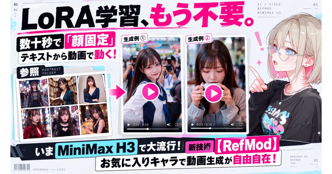 いまMinimax H3で大流行】LoRA学習はもう不要！？数十秒で顔固定できる