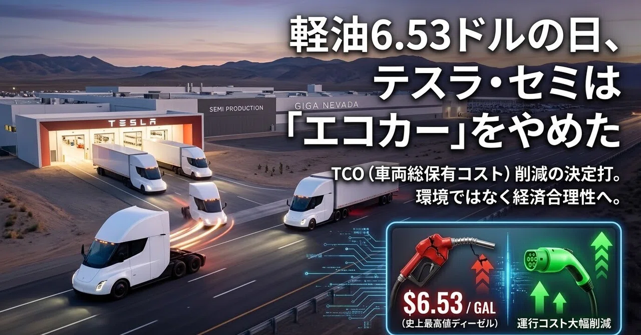 軽油6.53ドルの日、テスラ・セミは「エコカー」をやめた｜JunSekiguchi