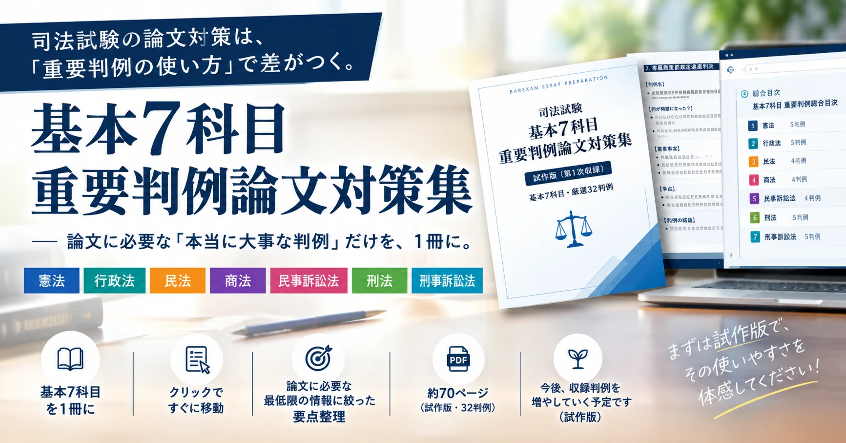 司法試験の論文で使う「重要判例」だけを、7科目まとめて復習する