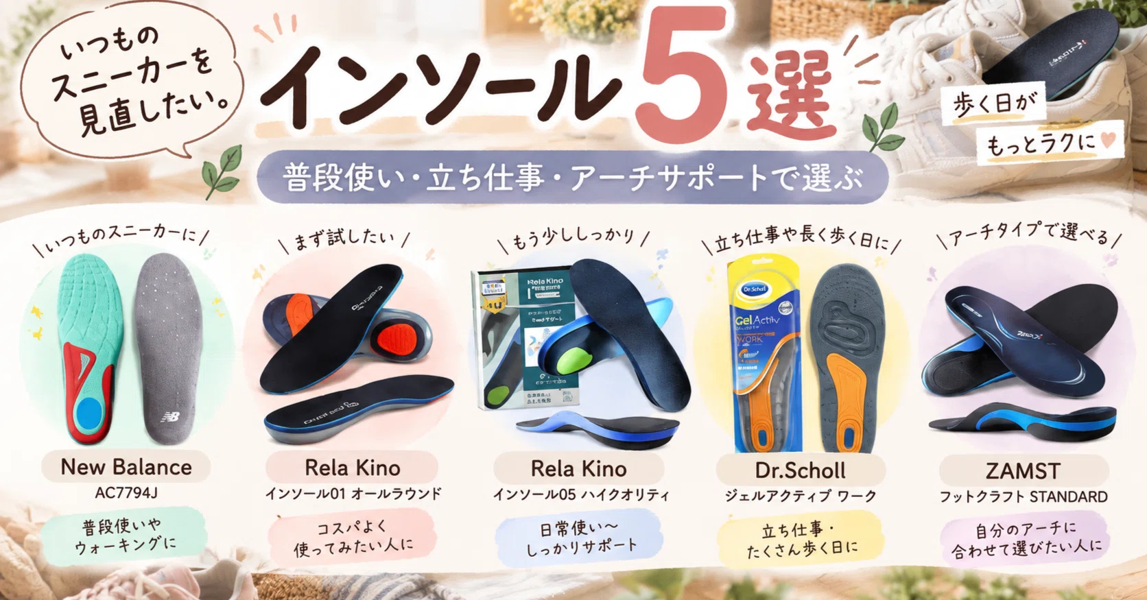 いつものスニーカーを見直したい。インソール5選｜普段使い・立ち仕事