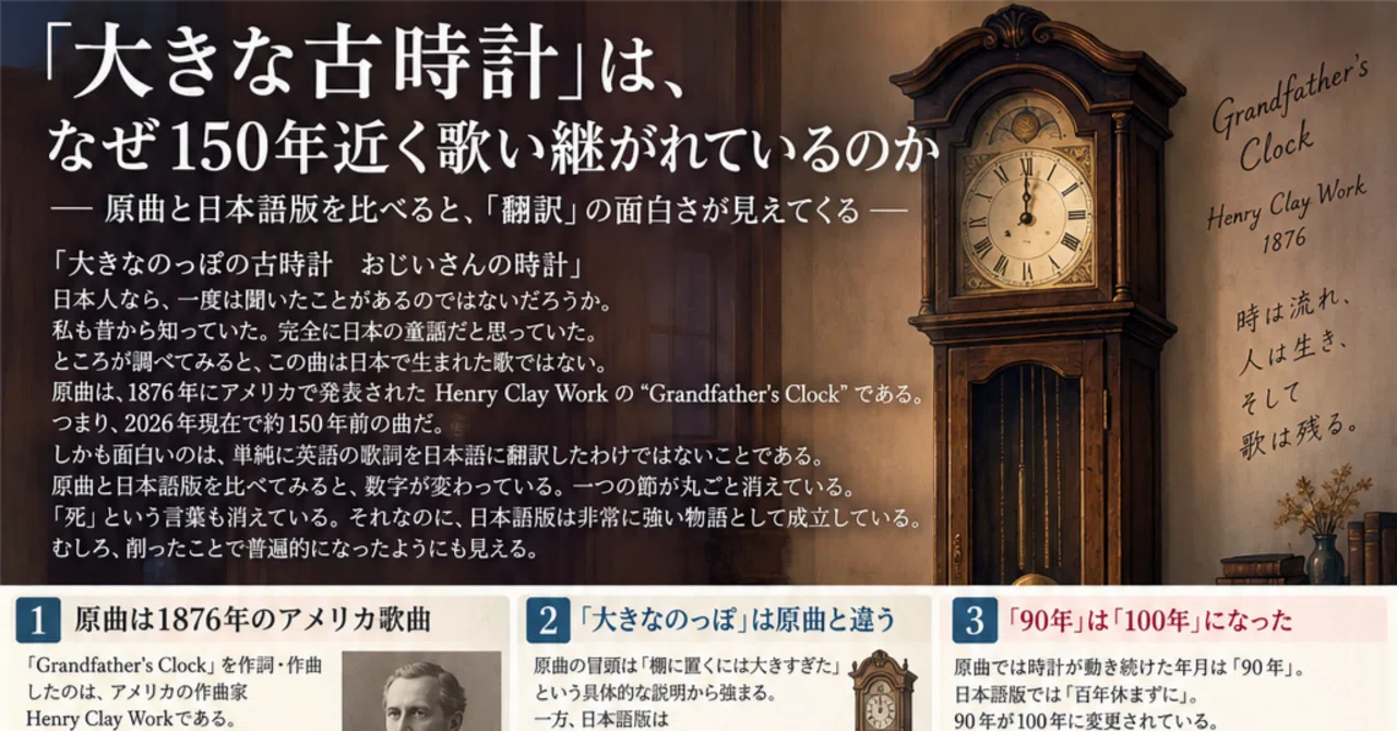 大きな古時計」は、なぜ150年近く歌い継がれているのか― 原曲と日本語