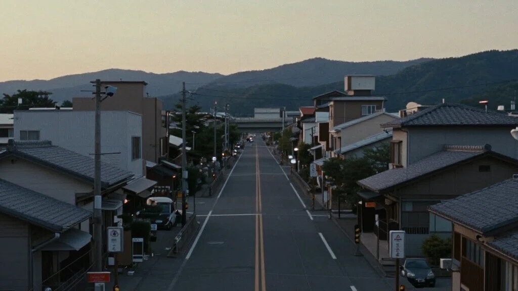 高架の上から見下ろした夕方の道