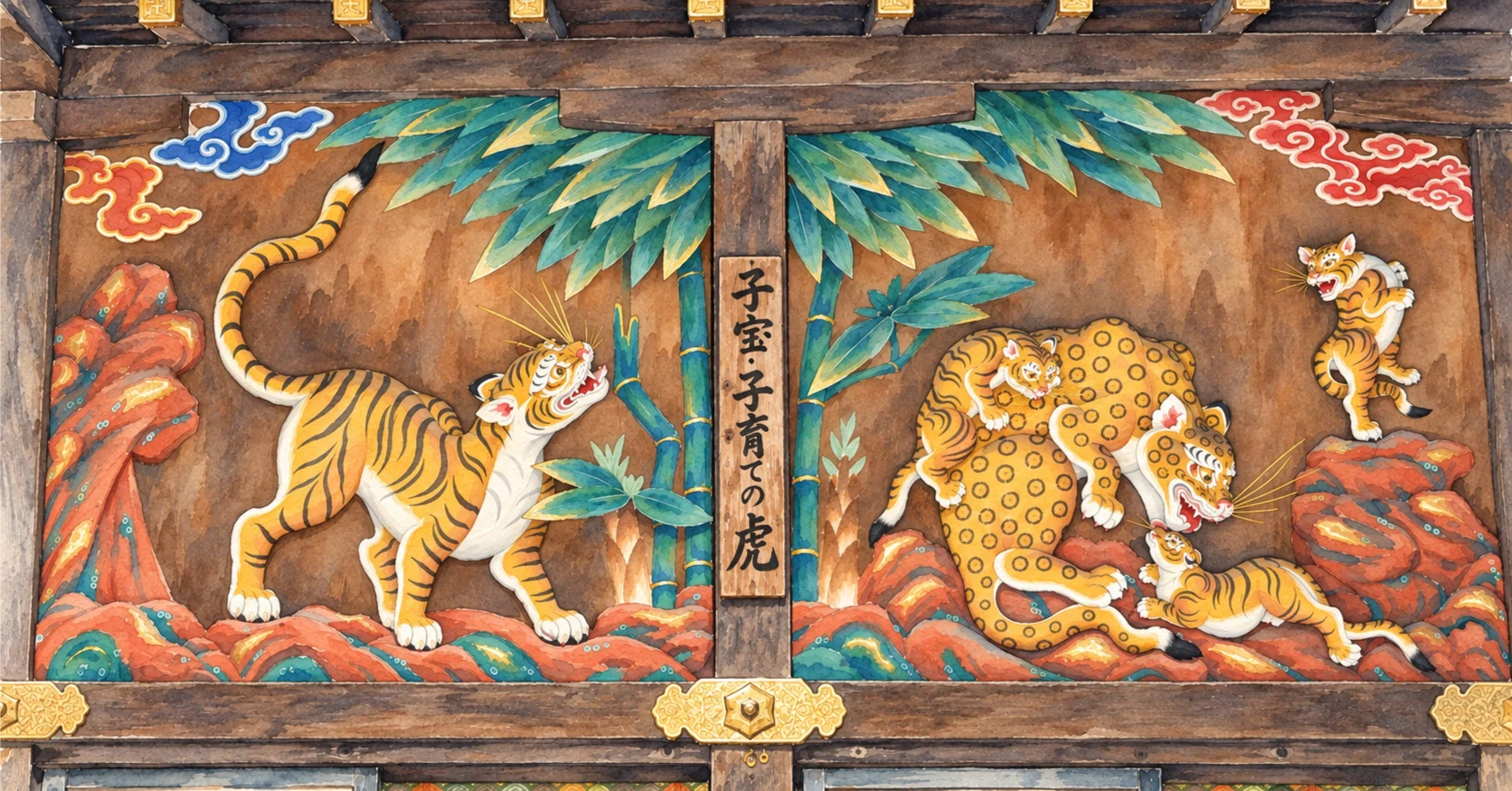 お母さん虎は、豹柄がお好き！？｜秩父神社の虎彫刻｜こむぎ｜神社仏閣
