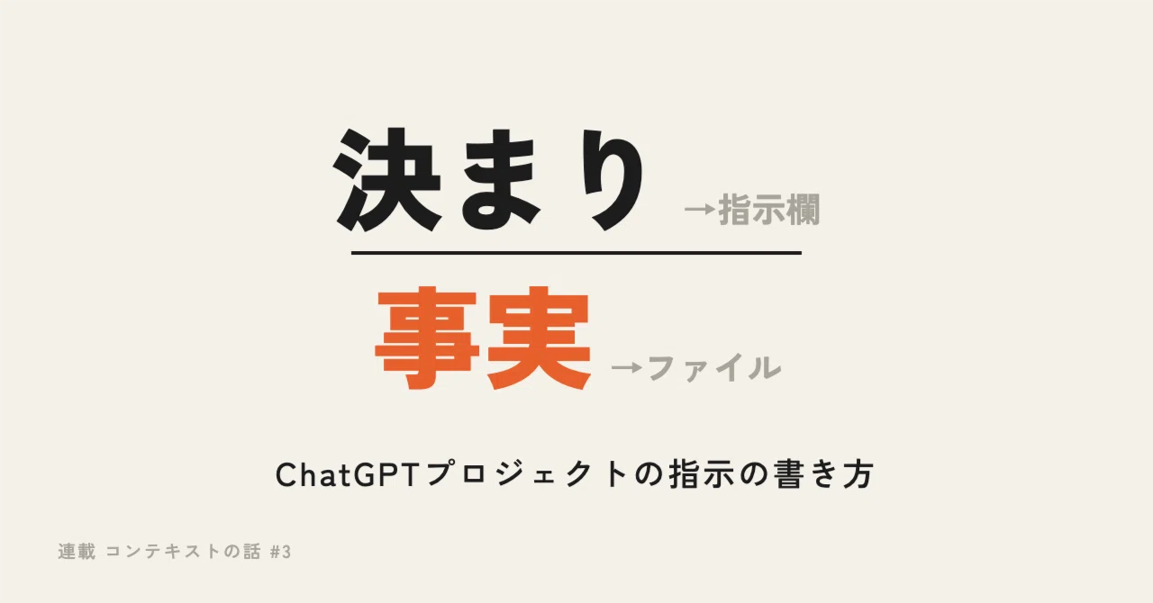 ChatGPTプロジェクトの指示の書き方｜決まりは指示欄、事実はMD