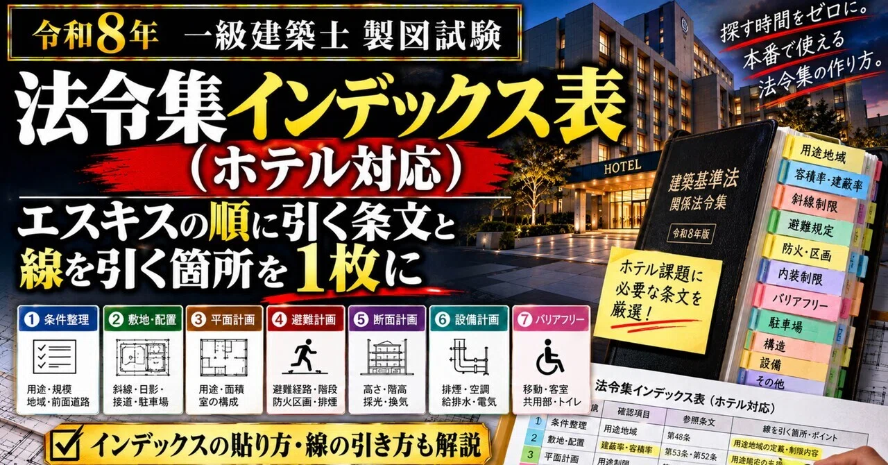 令和8年 一級建築士 製図 法令集インデックス表（ホテル対応）エスキス