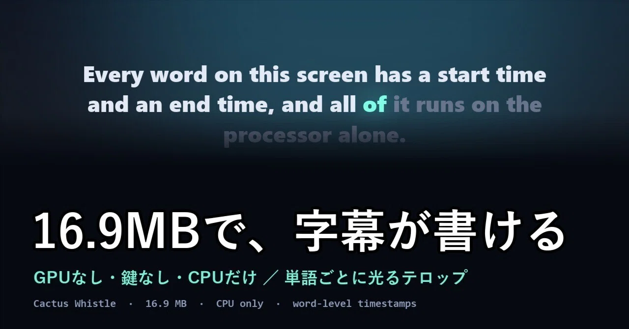好きな言葉は•••ページ GPU不要】16.9MBのAIが、喋りを単語ごとの字幕に変える｜Whisperと300