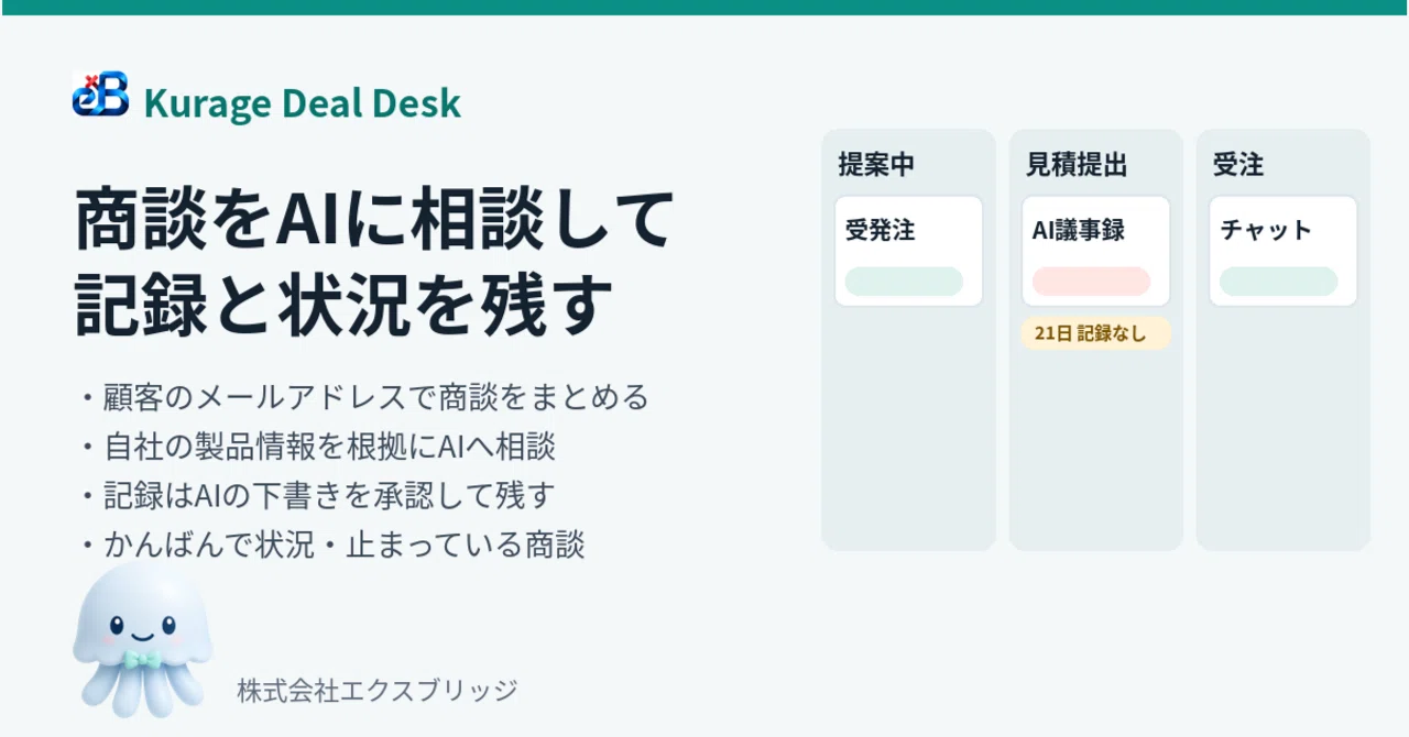 案件管理・商談管理をAIに相談できるようにした——CRMは持たず、顧客のメールアドレスで記録とかんばんを残す（Kurage Deal Desk）｜BittensorMan