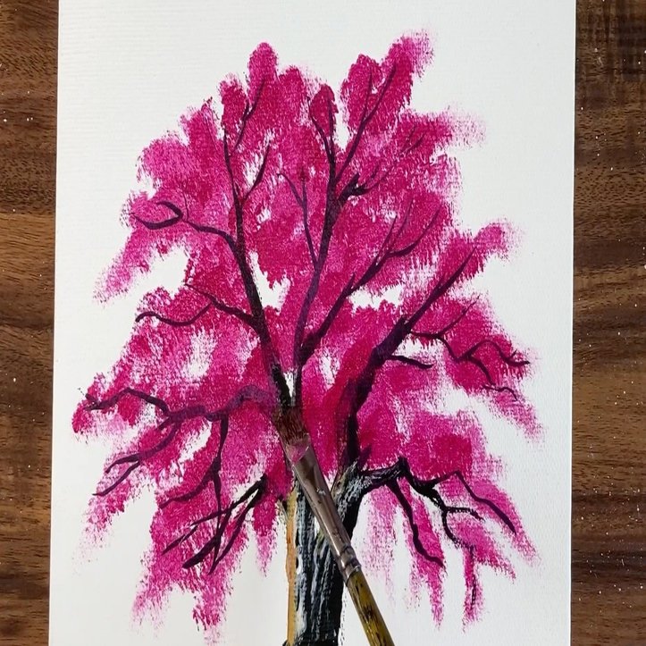 アクリル絵の具で 桜の木 の描き方 Acrylic Painting 家で一緒にやってみよう お絵描き Stayhome Asmr 170 Junya Art Note